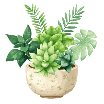 Potted Plant Variety, Watercolor Style Illustration png