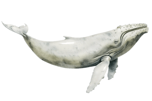 Watercolor Illustration Of Humpback Whale Swimming png