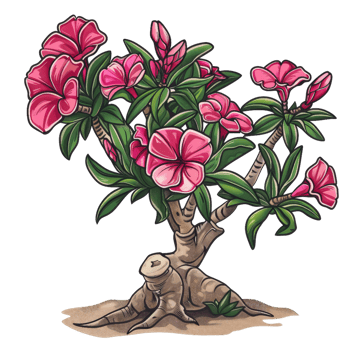 Cartoon Oleander Bonsai With Pink Flowers And Lush Green Leaves png
