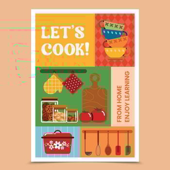 Lets Cook flat Cartoon Illustration Poster vector
