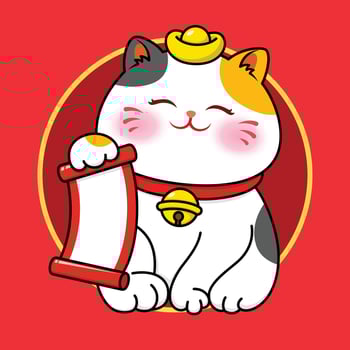 Cute Fortune Cat Holding A Scroll vector