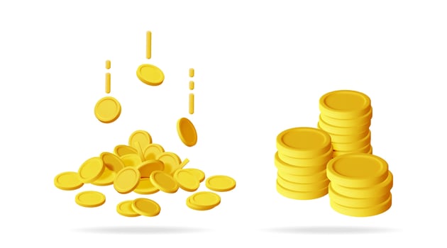 Falling gold coin creating wealth. Business earnings and financial investment growth concept. Internet banking and cryptocurrency savings. vector
