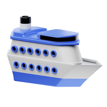 A small blue and white boat on a black background png