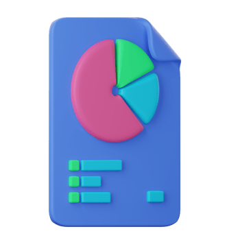A blue document with a pie chart on it png