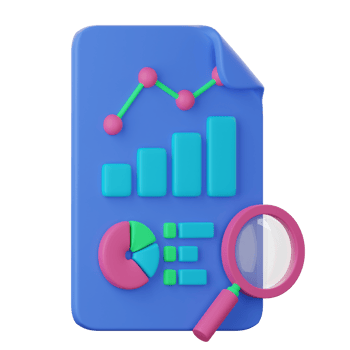 A blue folder with a magnifying glass and a chart png