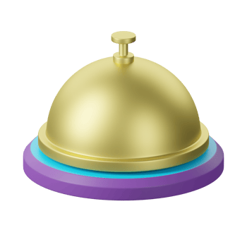 A golden bell on a purple and blue plate png