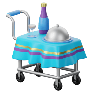A blue cart with a table and a bottle of wine png