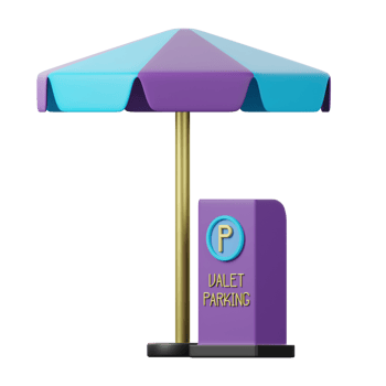 A purple and blue umbrella with a sign that says valet parking png