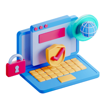 A laptop with a globe and a padlock png