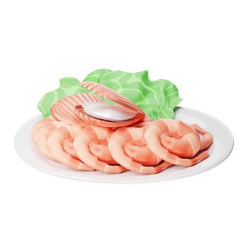 A plate with shrimp and lettuce on it png