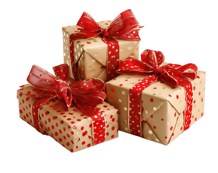 Three Beautifully Wrapped Gift Boxes with Red Ribbon on Transparent Background Isolated png