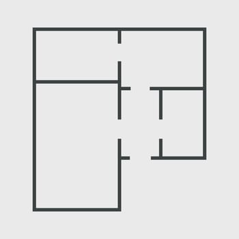 Floorplan simple icon room flat apartment line drawing , floor plan project, symbol. Technical architecture draw. Structure shape, build layout with doors and windows. vector
