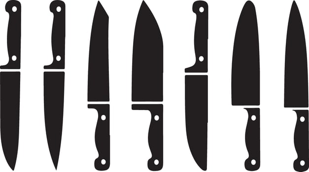 Eight Black Kitchen Knife Silhouettes Chefs, Paring, Utility vector
