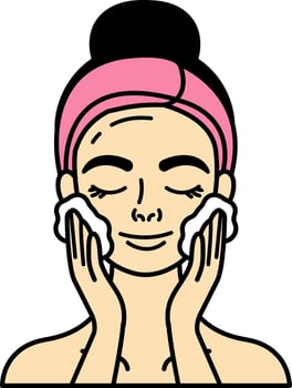 A woman is washing her face with facial cleansing foam vector