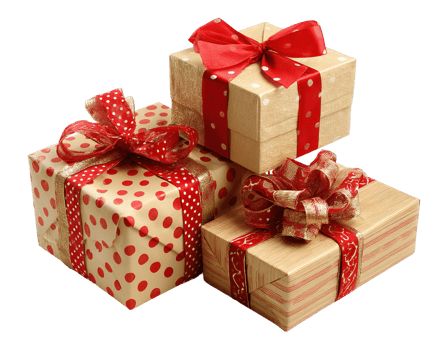 Three Beautiful Gift Boxes with Red Bows in Christmas Isolated in Transparent png