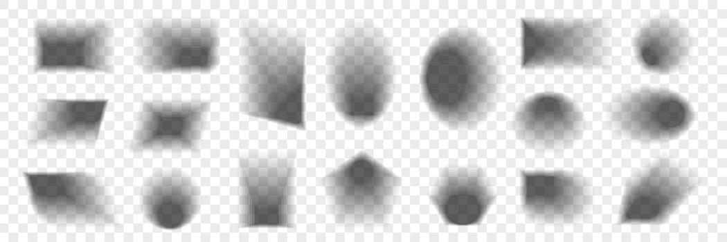 Realistic shadow effect. Square, rectangle and oval box. Object blur shade set. Gradient shapes from dark gray corner. Black Tab pack . vector