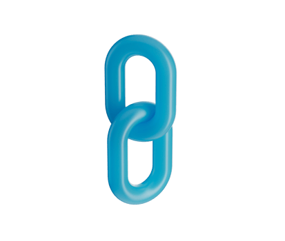 3D Blue chain link icon with a glossy finish, symbolizing connection and unity. 3d png