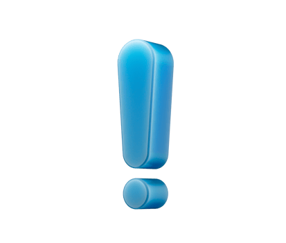 3D Blue exclamation mark with a glossy finish, symbolizing urgency or alertness. 3d illustration png