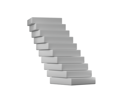 Stack of white rectangular blocks, offset to create a leaning tower effect. 3D Illustration png