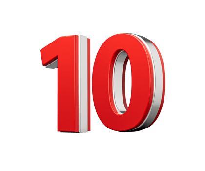 Bold Red Number Ten Number 10 With Metallic On White Background 3D Illustration png