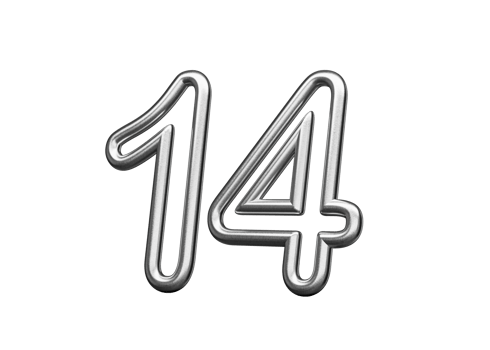 Number Fourteen 14 Made Of Silver Metallic White Background 3D Illustration png