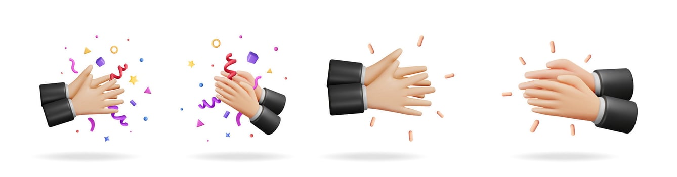 3d illustration set of clapping hands motion. Cartoon style person hand showing applause and celebration action. Concept for business success and support. vector