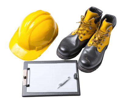 Safety gear for construction workers with clipboard and pen png