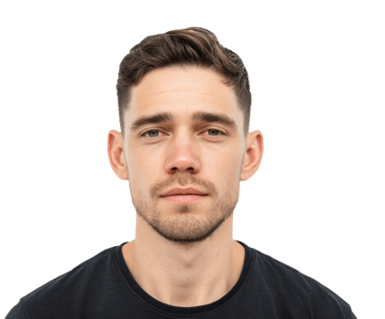 Confident man in black t-shirt showcasing modern style and attitude png