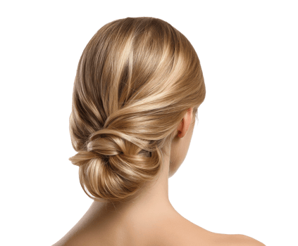 Elegant hairstyle for special occasions with soft waves and knots png