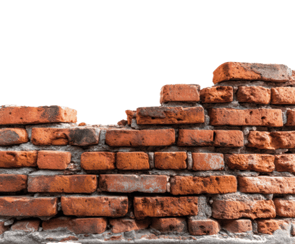 Old brick wall with missing pieces and rough texture png