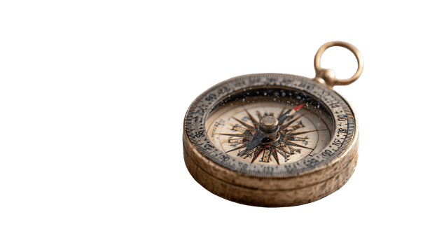 Weathered compass showing direction on transparent background png