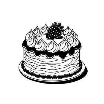 Elegant Black and White Cake Illustration with Strawberry. vector