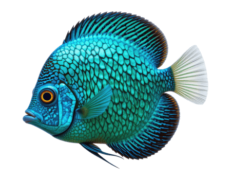 Aquarium Fish Cut Out, Blue Turquoise Discus with Detailed Fins. png