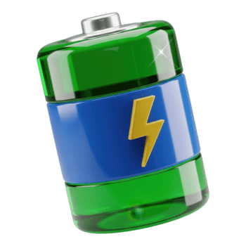 Vibrant Glossy 3D Battery with Yellow Lightning Bolt Symbol Representing Full Power and Energy png