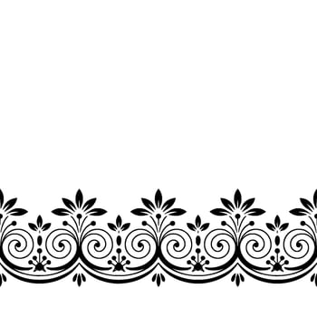 Elegant Black Floral Border Pattern on White Background, Illustration. vector