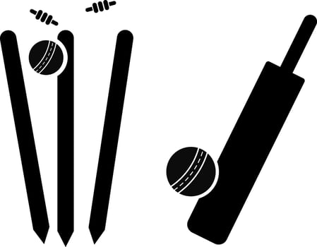 Cricket bat ball stump bails icons set. Sports concept. equipment for playing cricket. agricultural field. Cricket Wickets element vector