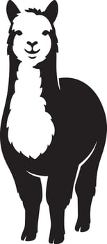 Alpaca cheerful silhouette design, Happy farm animal cute black sketch vector