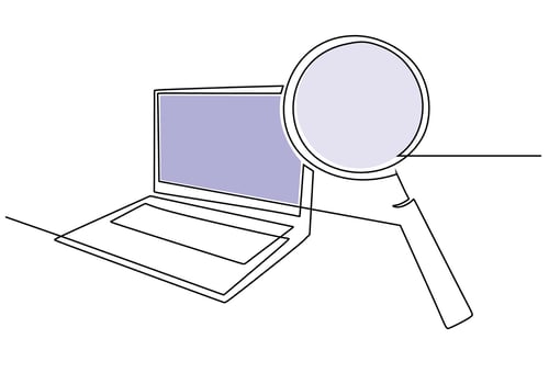Search Laptop Magnifying Glass Line Art vector