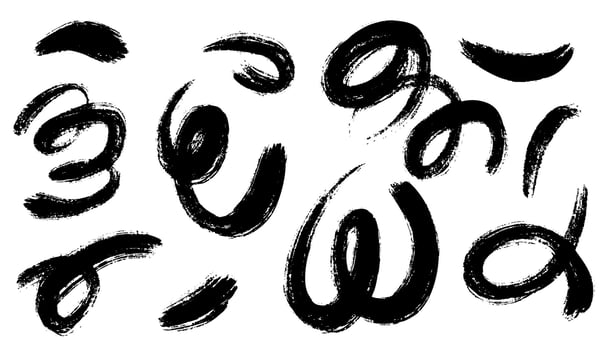 Set of hand drawn charcoal pencil curly lines, squiggles, and scribble brush strokes. Black marker sketches with brush strokes and isolated daubs on white background. vector