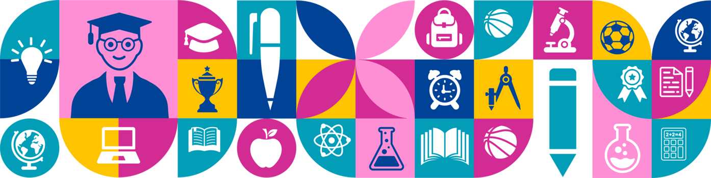 back to school education geometric shape college pattern background. A vibrant collection of minimalist white silhouette icons png