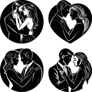 Elegant couples in love black and white silhouettes art collection vector