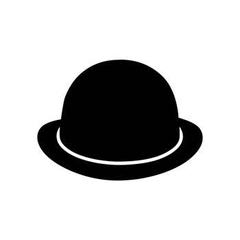 A black silhouette of a bowler hat cutouts png