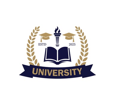 This logo showcases a book and torch design flanked by graduation caps, representing academic achievement and knowledge in a minimal and elegant style. Ideal for university branding. vector