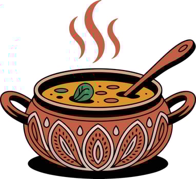 A bowl of soup with a spoon and a hot pot vector
