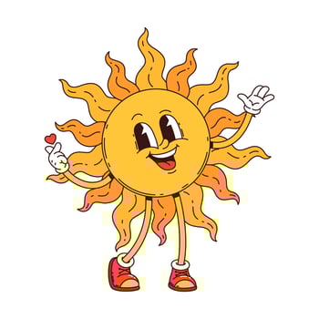 Cartoon cute groovy wild west western sun character vector