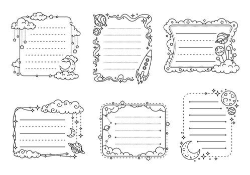 Galaxy space and alien planets kids note frames vector