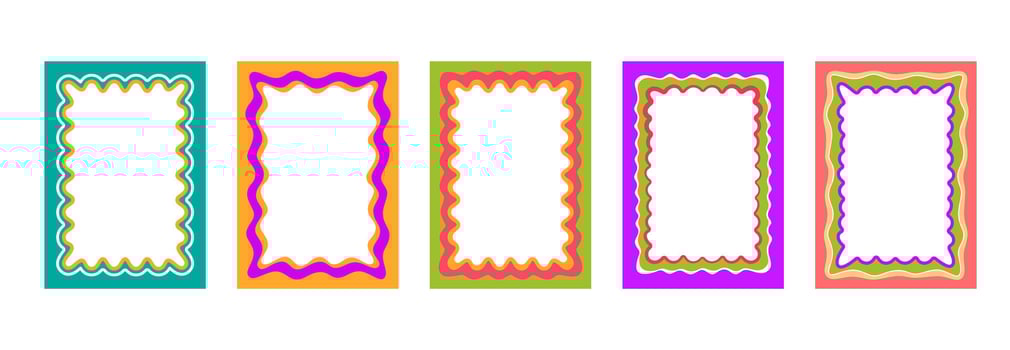 Color groovy scallop Y2K frames, pattern borders vector