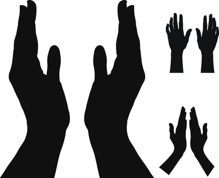 Hands Silhouettes Bold Black Outlines Against White Background Gesturing Faith Prayer Devotion Unity vector