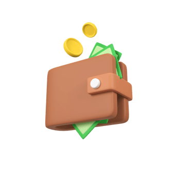 Money wallet with cash and coins isolated 3d render icon illustration png