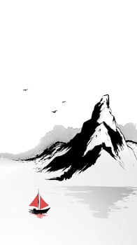 vertical watercolor ink art illustrations of landscape and boat vector